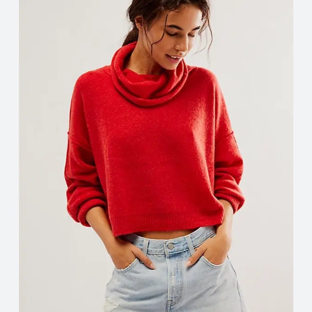 Free People cashmere Vibrant‎ Red Cowl Neck cashmere Sweater XS